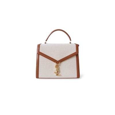 YSL CASSANDRA MEDIUM TOP HANDLE BAG IN CANVAS AND CALFSKIN 578000 (24.5*20*11.5cm)